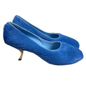 Marni Electric Blue Calf Hair Leather Kitten Heels Designer Shoes Sz EU 40
